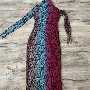 Snake Print Mesh Body Con Dress
